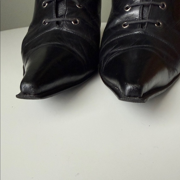 Gia Moretti leather pointed toe stiletto heel grommeted lace-up Boots Italian - Picture 8 of 17